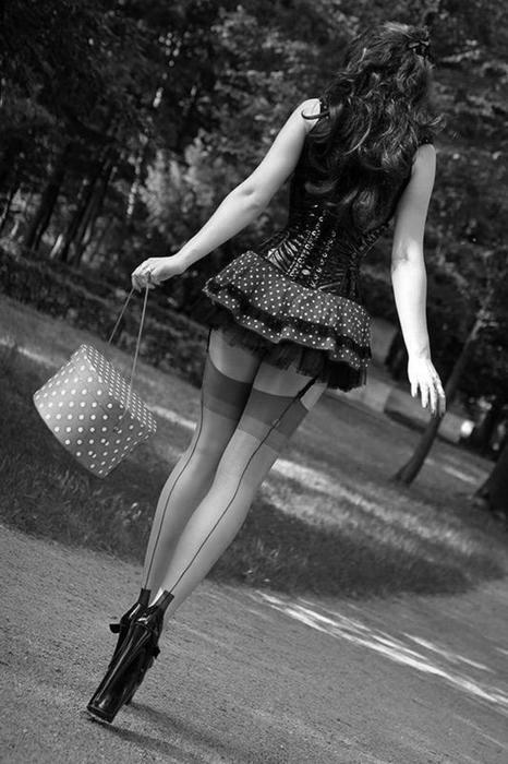 #stockings #garters #heels #bw #public; Bdsm 