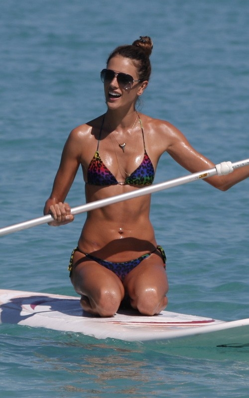 Alessandra Ambrosio paddle boarding; Celebrity 