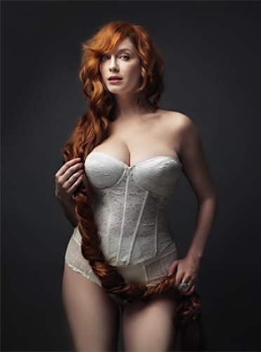 redhead with long hair in white corsage; Big Tits Red Head Lingerie 