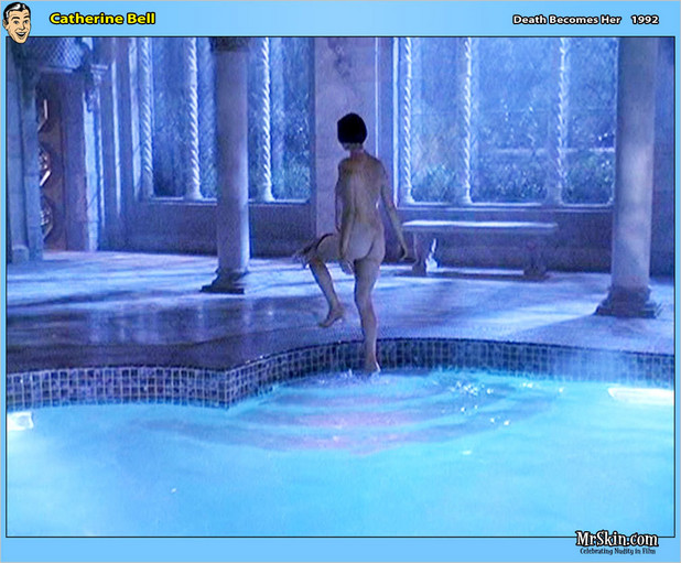 Catherine Bell steps naked out of indoor pool; Celebrity 