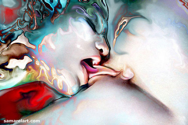 When a woman licks a woman....Lesbian erotic art by Samarel of; Lesbian 